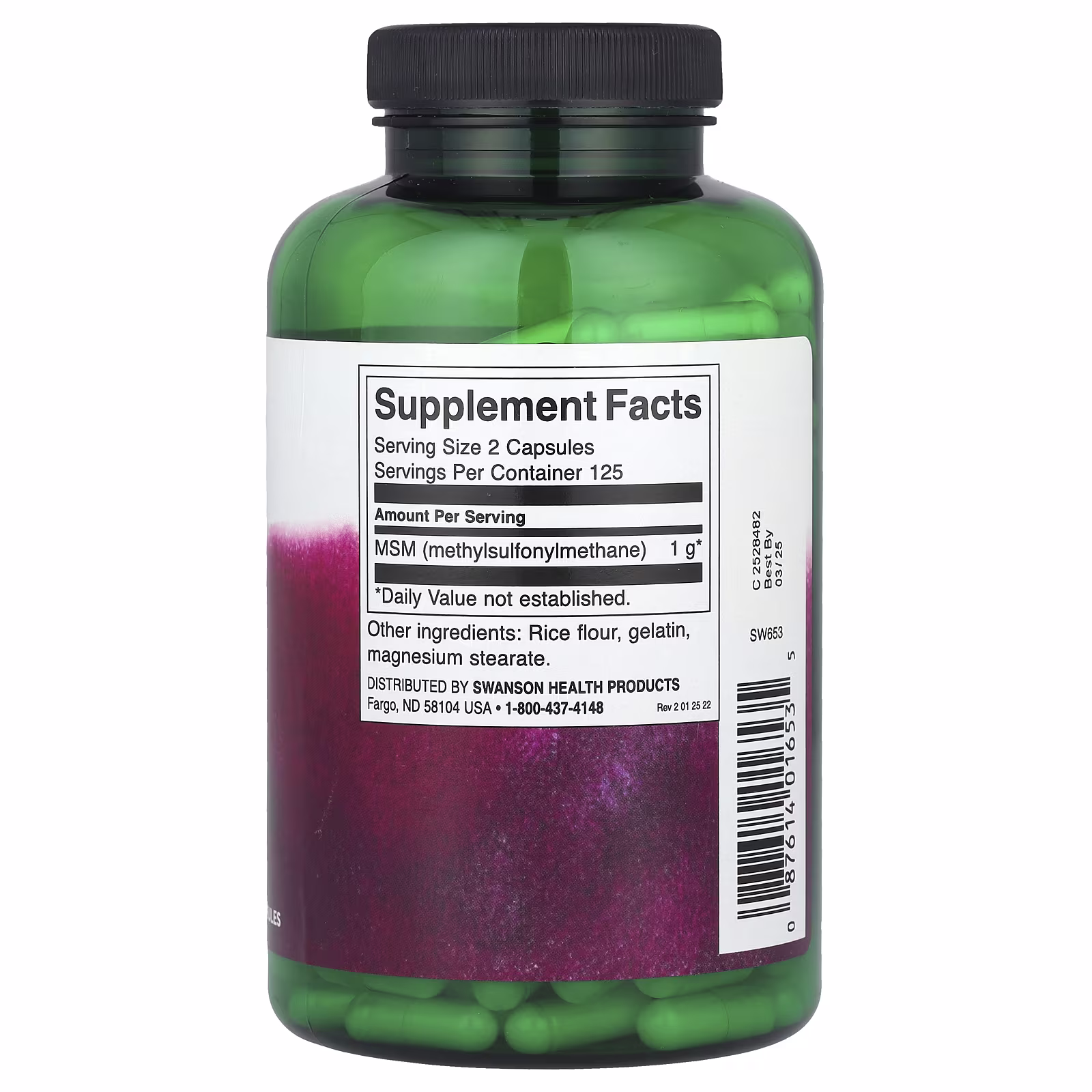 MSM - 1,000 mg - 250 Kaps (500 mg per kaps.) - Swanson - Bilde 2